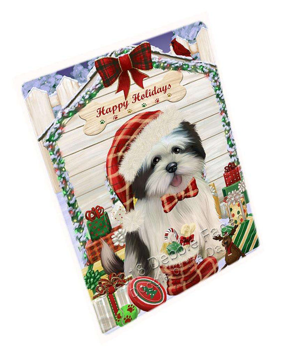 Happy Holidays Christmas Lhasa Apso Dog House With Presents Magnet Mini (3.5" x 2") MAG58395