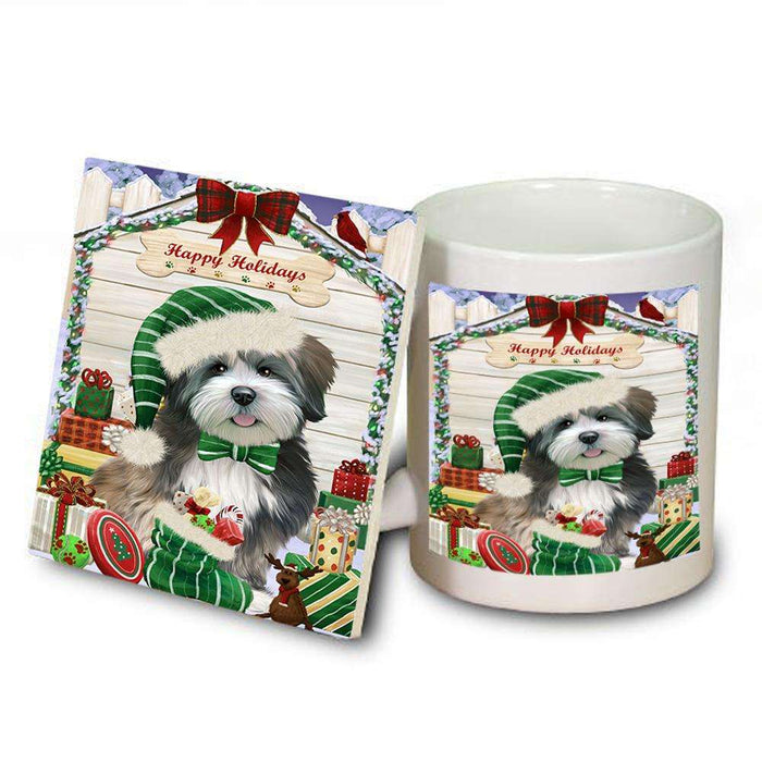 Happy Holidays Christmas Lhasa Apso Dog House with Presents Mug and Coaster Set MUC51433