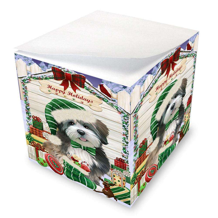 Happy Holidays Christmas Lhasa Apso Dog House with Presents Note Cube NOC51441