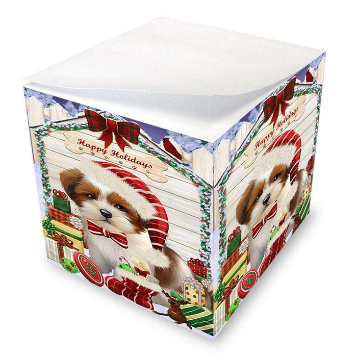 Happy Holidays Christmas Lhasa Apso Dog House with Presents Note Cube NOC51443