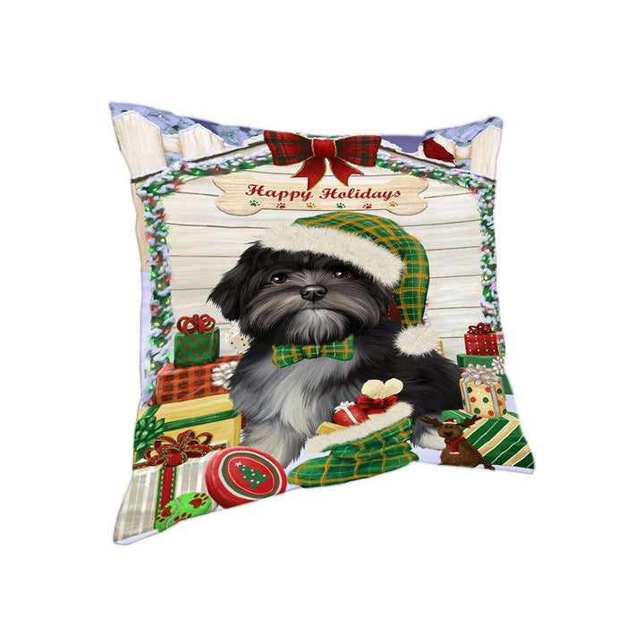 Happy Holidays Christmas Lhasa Apso Dog House with Presents Pillow PIL61884