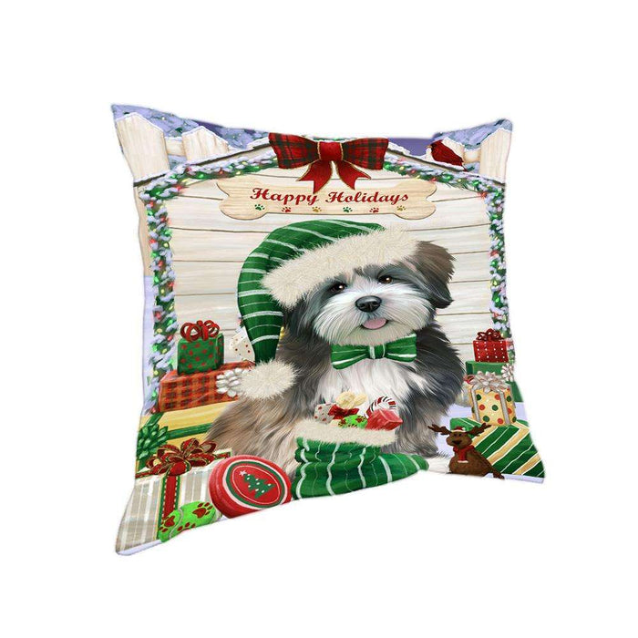 Happy Holidays Christmas Lhasa Apso Dog House with Presents Pillow PIL61888