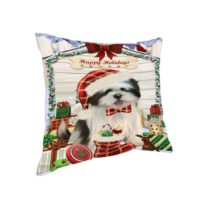 Happy Holidays Christmas Lhasa Apso Dog House with Presents Pillow PIL61892