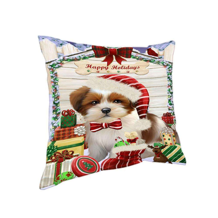Happy Holidays Christmas Lhasa Apso Dog House with Presents Pillow PIL61896