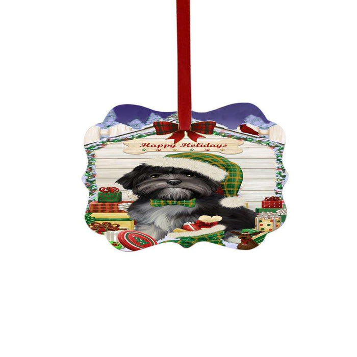 Happy Holidays Christmas Lhasa Apso House With Presents Double-Sided Photo Benelux Christmas Ornament LOR49890