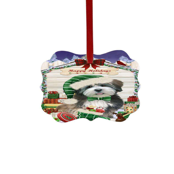 Happy Holidays Christmas Lhasa Apso House With Presents Double-Sided Photo Benelux Christmas Ornament LOR49891