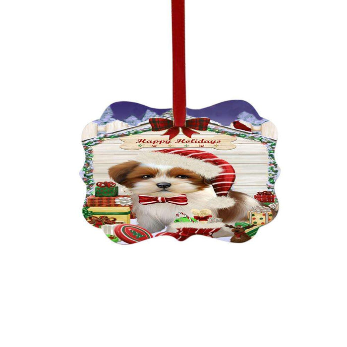 Happy Holidays Christmas Lhasa Apso House With Presents Double-Sided Photo Benelux Christmas Ornament LOR49893