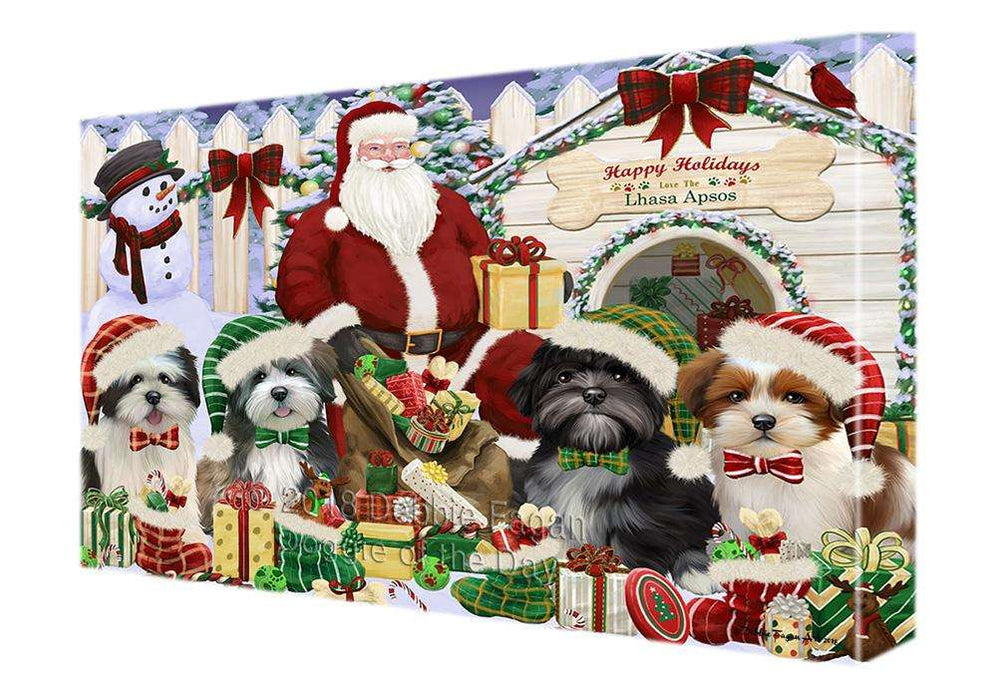 Happy Holidays Christmas Lhasa Apsos Dog House Gathering Canvas Print Wall Art Décor CVS79172