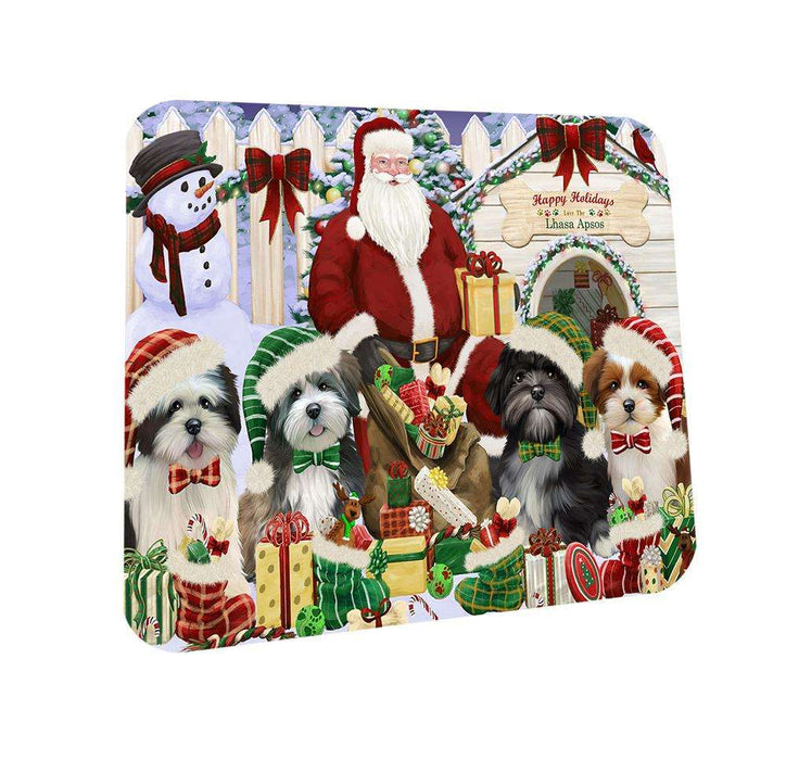 Happy Holidays Christmas Lhasa Apsos Dog House Gathering Coasters Set of 4 CST51417