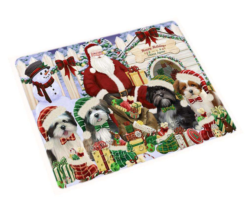 Happy Holidays Christmas Lhasa Apsos Dog House Gathering Large Refrigerator / Dishwasher Magnet RMAG68436