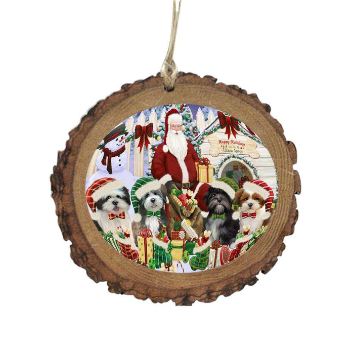 Happy Holidays Christmas Lhasa Apsos Dog House Gathering Wooden Christmas Ornament WOR49709