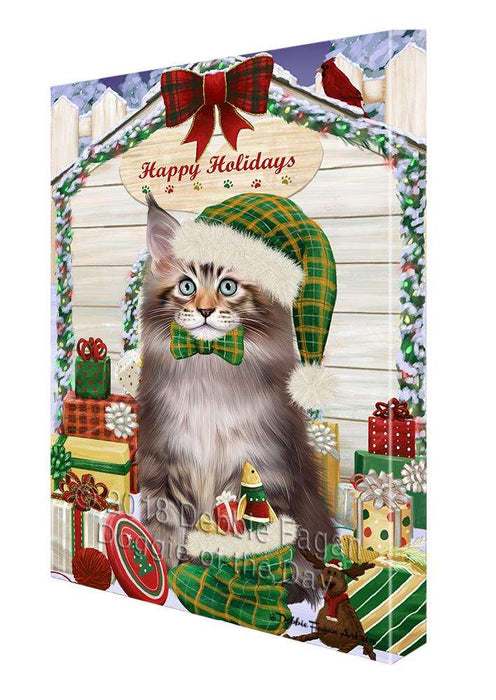 Happy Holidays Christmas Maine Coon Cat With Presents Canvas Print Wall Art Décor CVS90863