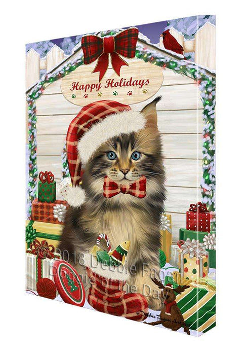 Happy Holidays Christmas Maine Coon Cat With Presents Canvas Print Wall Art Décor CVS90881