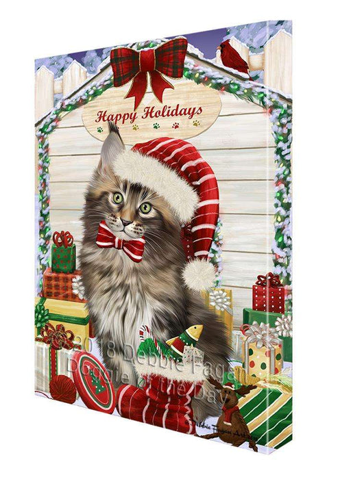 Happy Holidays Christmas Maine Coon Cat With Presents Canvas Print Wall Art Décor CVS90890