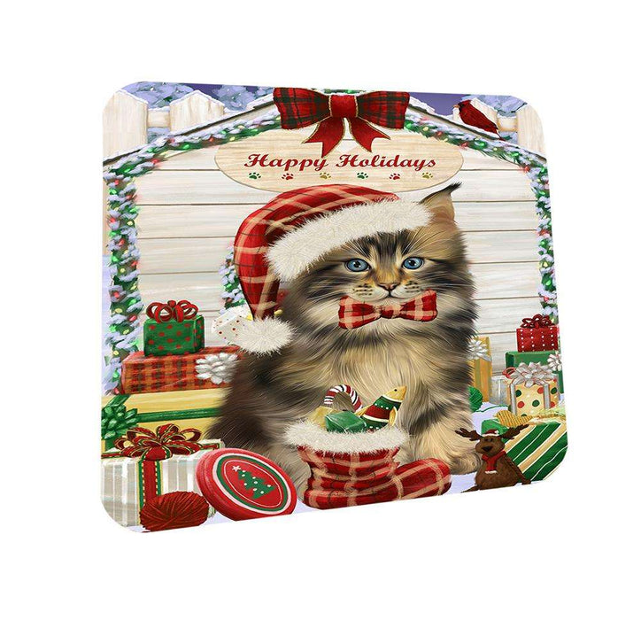 Happy Holidays Christmas Maine Coon Cat With Presents Coasters Set of 4 CST52635