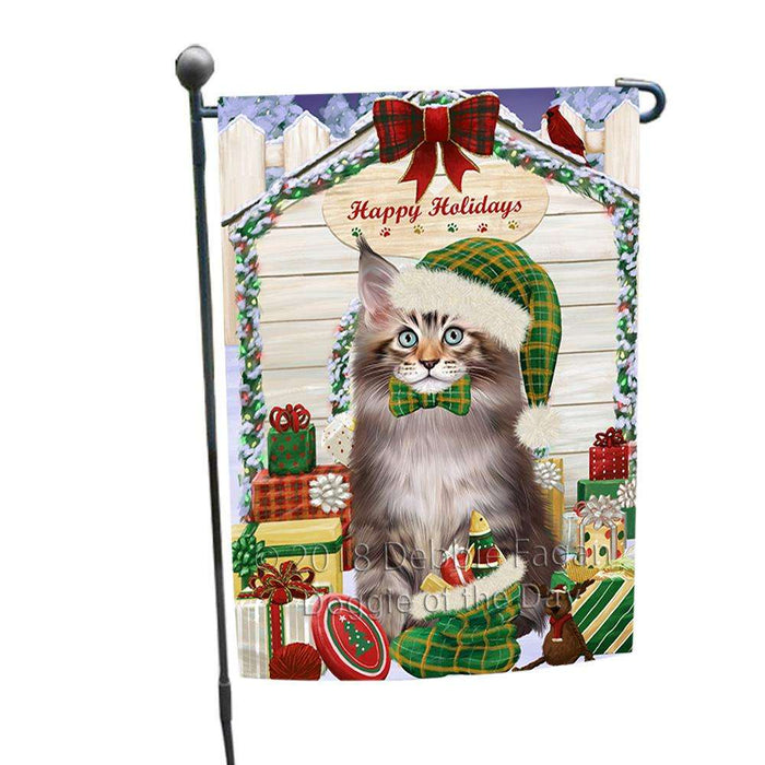 Happy Holidays Christmas Maine Coon Cat With Presents Garden Flag GFLG52619