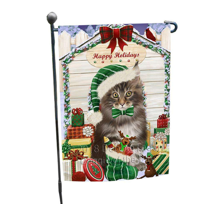 Happy Holidays Christmas Maine Coon Cat With Presents Garden Flag GFLG52620