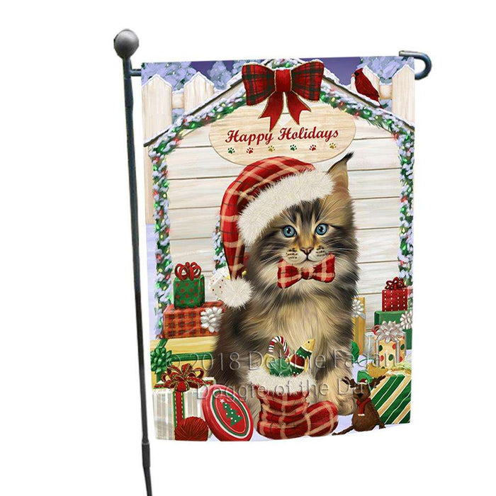 Happy Holidays Christmas Maine Coon Cat With Presents Garden Flag GFLG52621