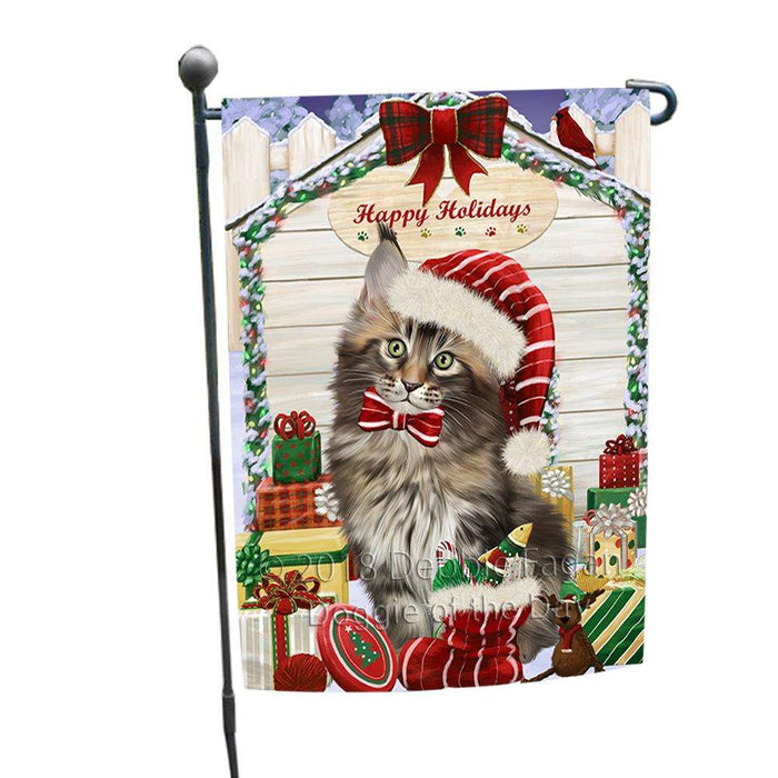 Happy Holidays Christmas Maine Coon Cat With Presents Garden Flag GFLG52622