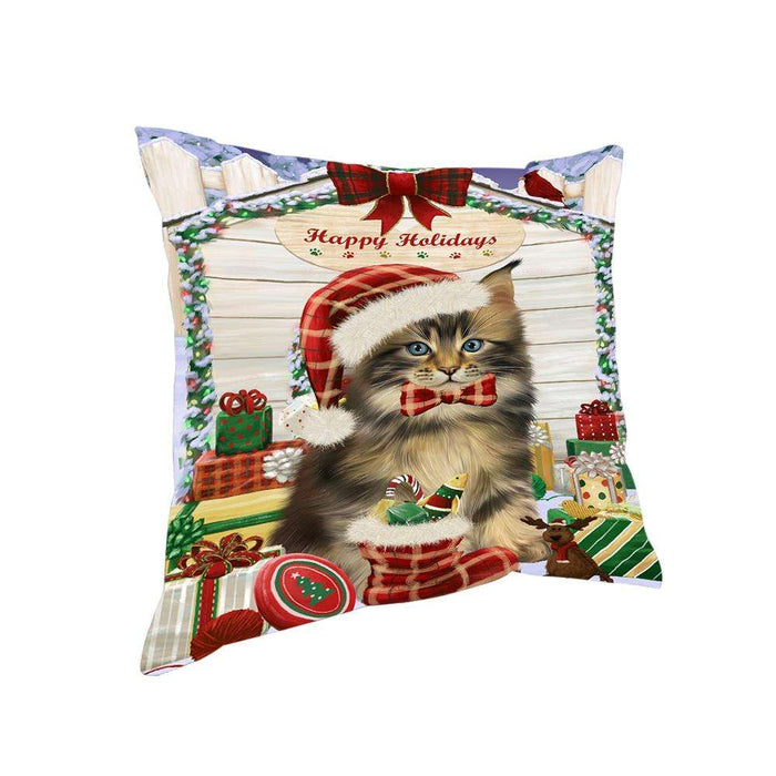 Happy Holidays Christmas Maine Coon Cat With Presents Pillow PIL66860