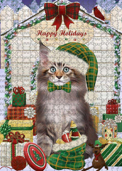 Happy Holidays Christmas Maine Coon Cat With Presents Puzzle with Photo Tin PUZL61953