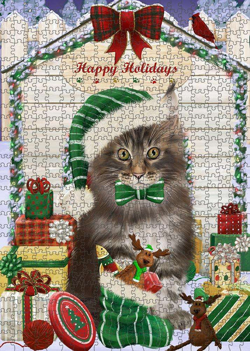 Happy Holidays Christmas Maine Coon Cat With Presents Puzzle with Photo Tin PUZL61956