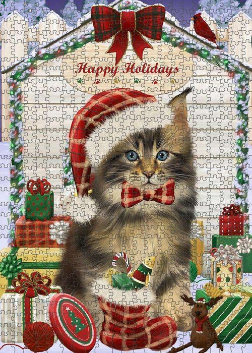 Happy Holidays Christmas Maine Coon Cat With Presents Puzzle with Photo Tin PUZL61959