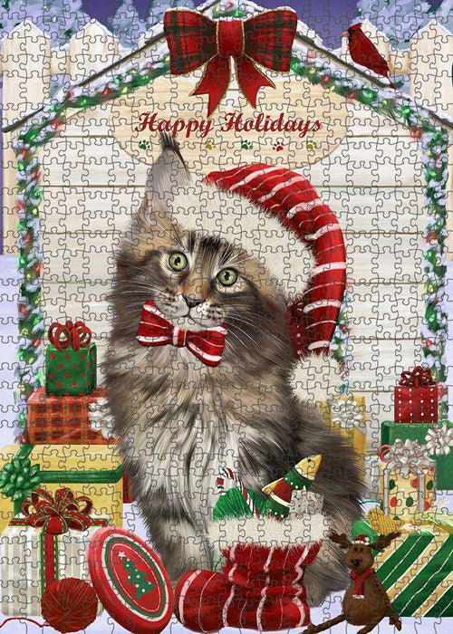 Happy Holidays Christmas Maine Coon Cat With Presents Puzzle with Photo Tin PUZL61962