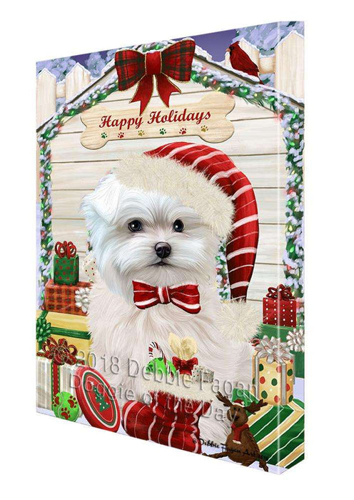 Happy Holidays Christmas Maltese Dog House With Presents Canvas Print Wall Art Décor CVS86192