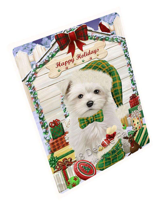 Happy Holidays Christmas Maltese Dog House With Presents Cutting Board C60549