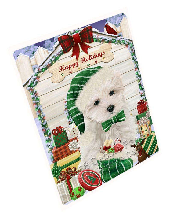 Happy Holidays Christmas Maltese Dog House With Presents Cutting Board C60552