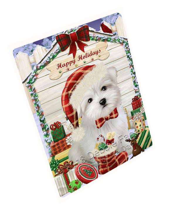 Happy Holidays Christmas Maltese Dog House With Presents Cutting Board C60555