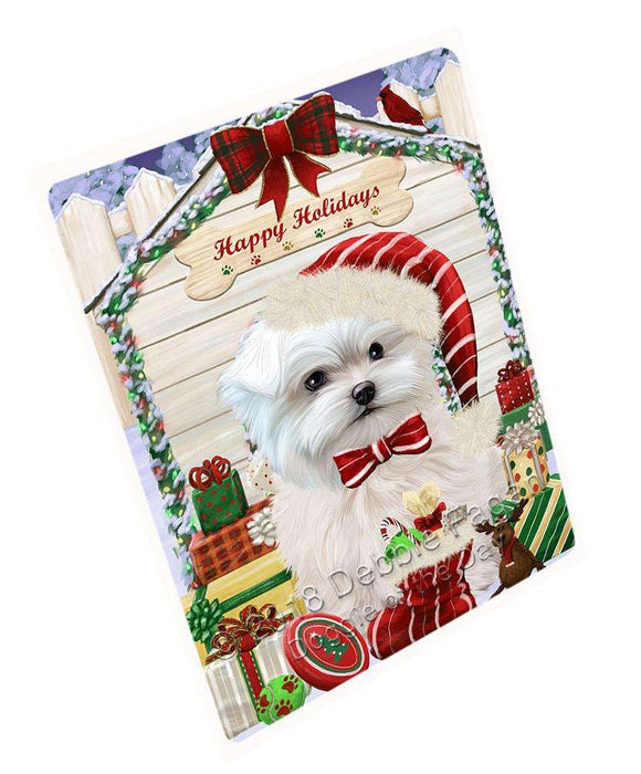 Happy Holidays Christmas Maltese Dog House With Presents Cutting Board C60558