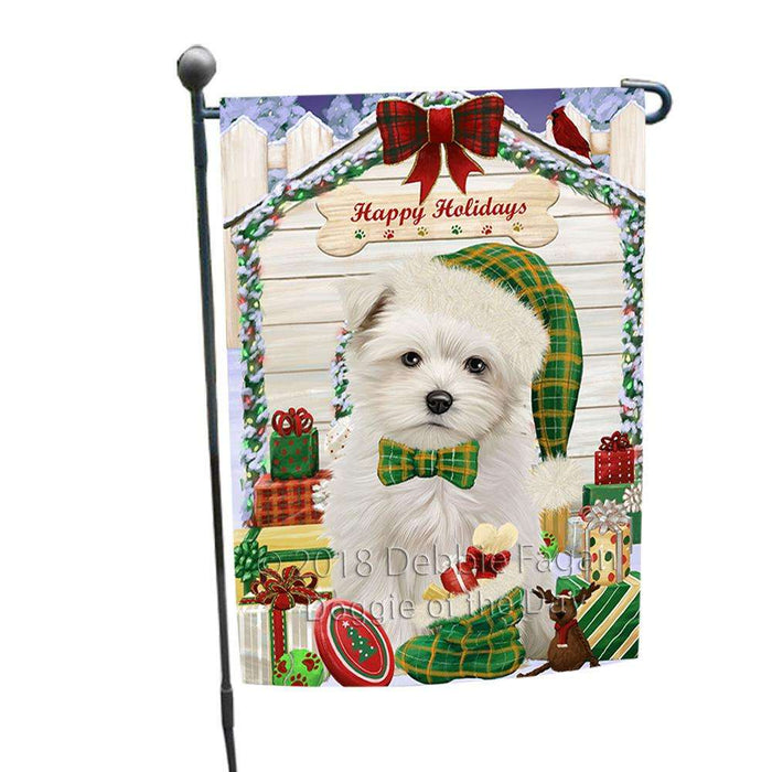 Happy Holidays Christmas Maltese Dog House With Presents Garden Flag GFLG52097