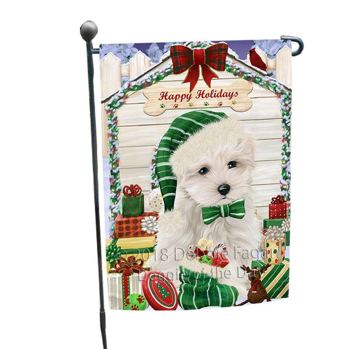 Happy Holidays Christmas Maltese Dog House With Presents Garden Flag GFLG52098