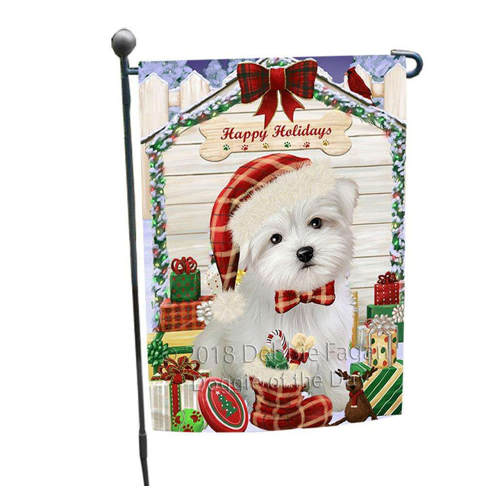 Happy Holidays Christmas Maltese Dog House With Presents Garden Flag GFLG52099