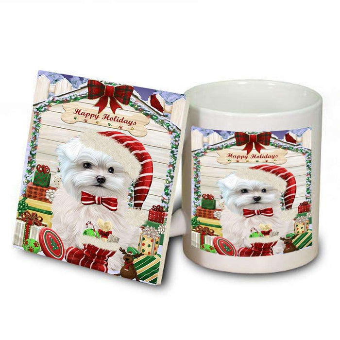 Happy Holidays Christmas Maltese Dog House With Presents Mug and Coaster Set MUC52095