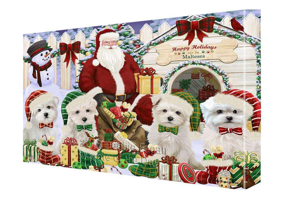 Happy Holidays Christmas Malteses Dog House Gathering Canvas Print Wall Art Décor CVS86030