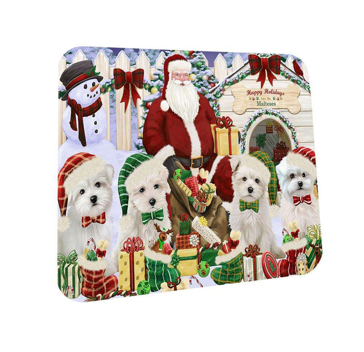 Happy Holidays Christmas Malteses Dog House Gathering Coasters Set of 4 CST52044