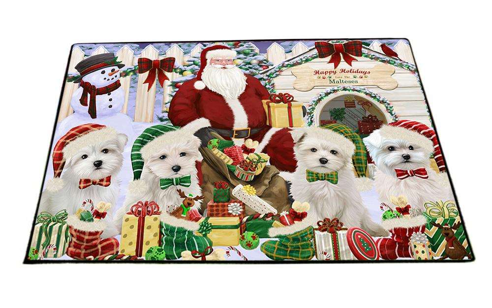 Happy Holidays Christmas Malteses Dog House Gathering Floormat FLMS51483