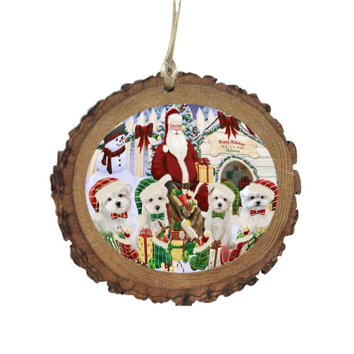 Happy Holidays Christmas Malteses Dog House Gathering Wooden Christmas Ornament WOR49710