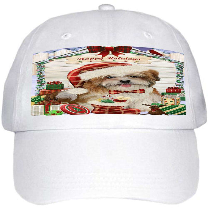 Happy Holidays Christmas Malti Tzu Dog House With Presents Ball Hat Cap HAT60207