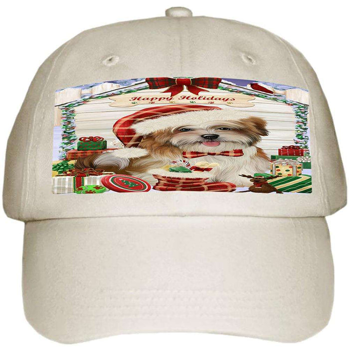 Happy Holidays Christmas Malti Tzu Dog House With Presents Ball Hat Cap HAT60207