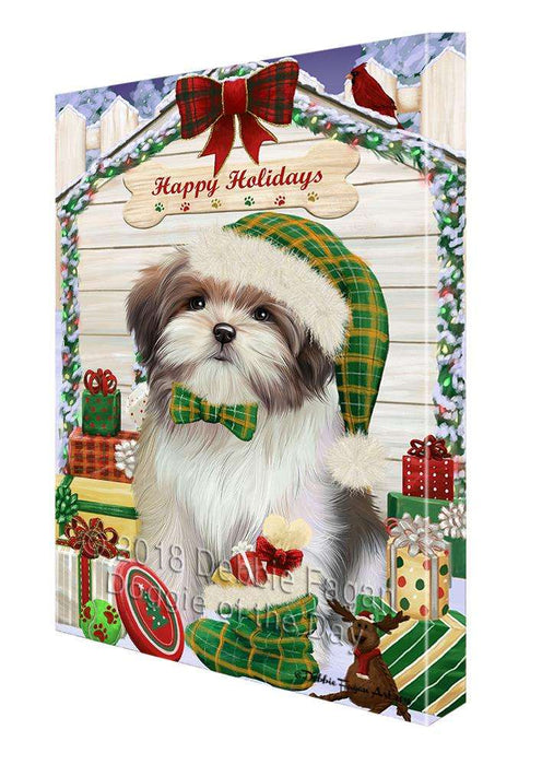 Happy Holidays Christmas Malti Tzu Dog House With Presents Canvas Print Wall Art Décor CVS86201