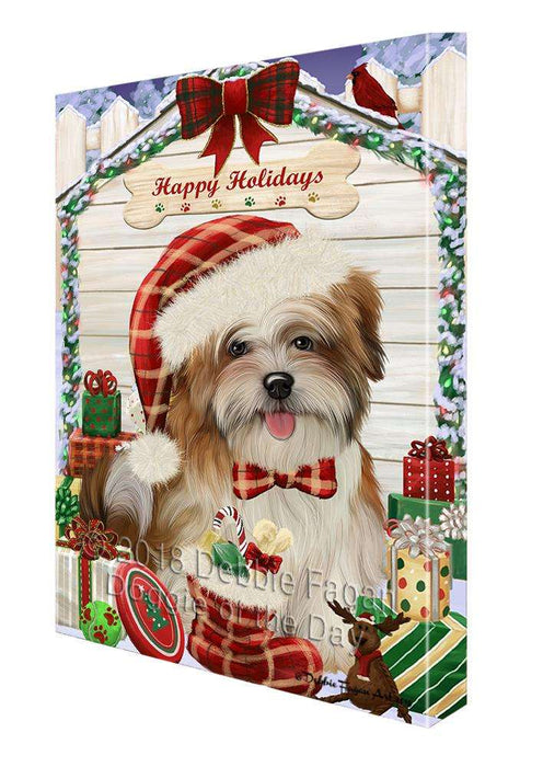 Happy Holidays Christmas Malti Tzu Dog House With Presents Canvas Print Wall Art Décor CVS86219