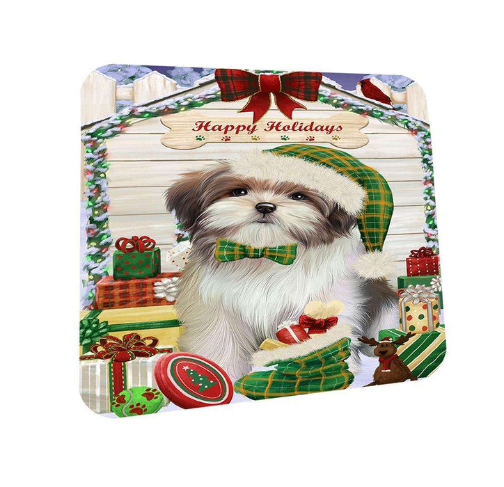 Happy Holidays Christmas Malti Tzu Dog House With Presents Coasters Set of 4 CST52063