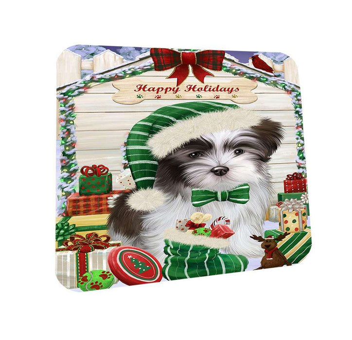 Happy Holidays Christmas Malti Tzu Dog House With Presents Coasters Set of 4 CST52064