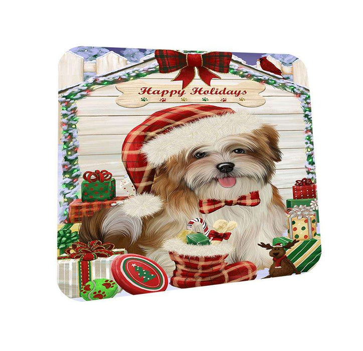 Happy Holidays Christmas Malti Tzu Dog House With Presents Coasters Set of 4 CST52065