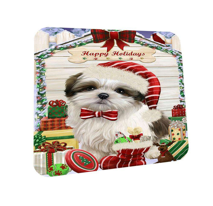 Happy Holidays Christmas Malti Tzu Dog House With Presents Coasters Set of 4 CST52066