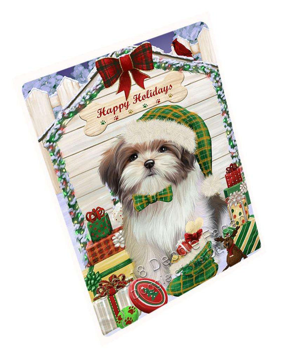 Happy Holidays Christmas Malti Tzu Dog House With Presents Large Refrigerator / Dishwasher Magnet RMAG73122